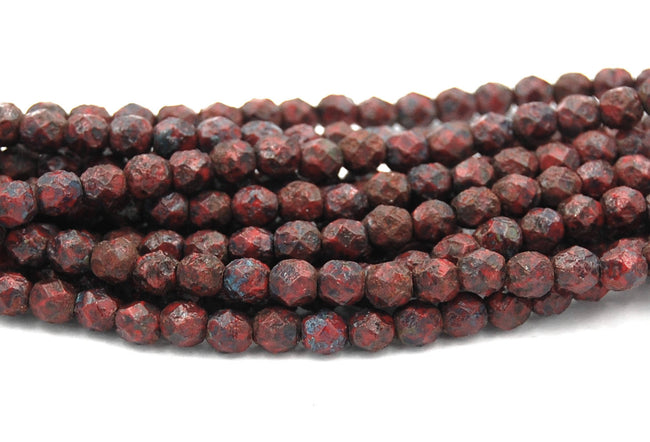 Czech Bead Firepolish 6mm Opaque Red Stone Picasso  - 25 Pieces Main Image