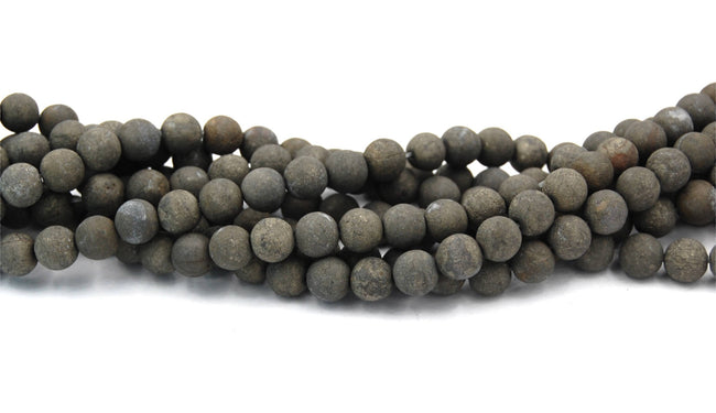 8mm Matte Pyrite Round Frosted Pyrite Beads  -15.5 Main Image