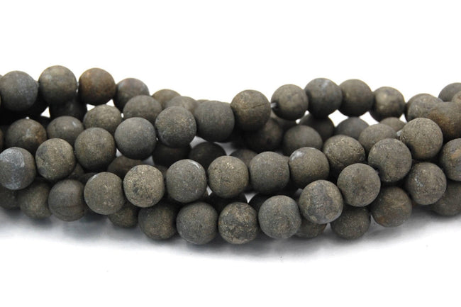8mm Matte Pyrite Round Frosted Pyrite Beads  -15.5 Hover Image