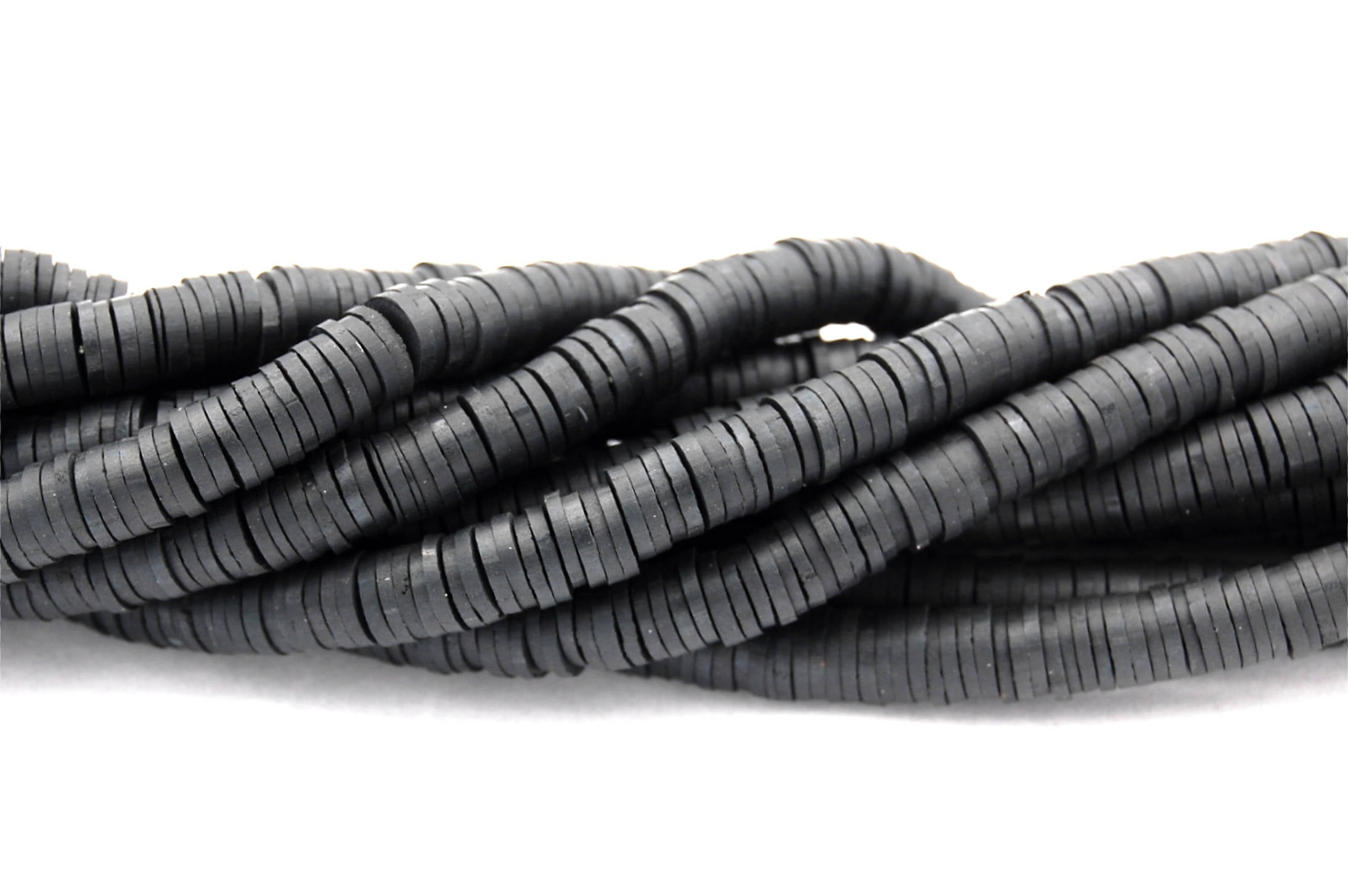 Flat Round Handmade Polymer Clay Bead Spacers, Black, 6x1mm