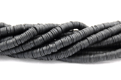 Flat Round Handmade Polymer Clay Bead Spacers, Black, 6x1mm
