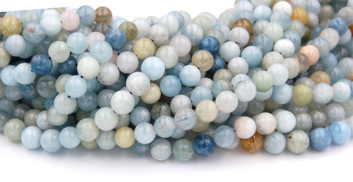 8mm Multicolor Aquamarine Beads Strands, grade AB+, Beryl Aquamarine -15.5 strand
