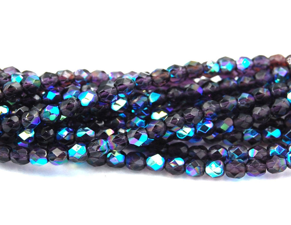 Tanzanite Purple AB Crystal Czech Glass Bead 4mm Round - 50 Pc