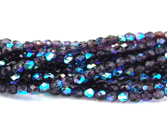 Tanzanite Purple AB Crystal Czech Glass Bead 4mm Round - 50 Pc Hover Image