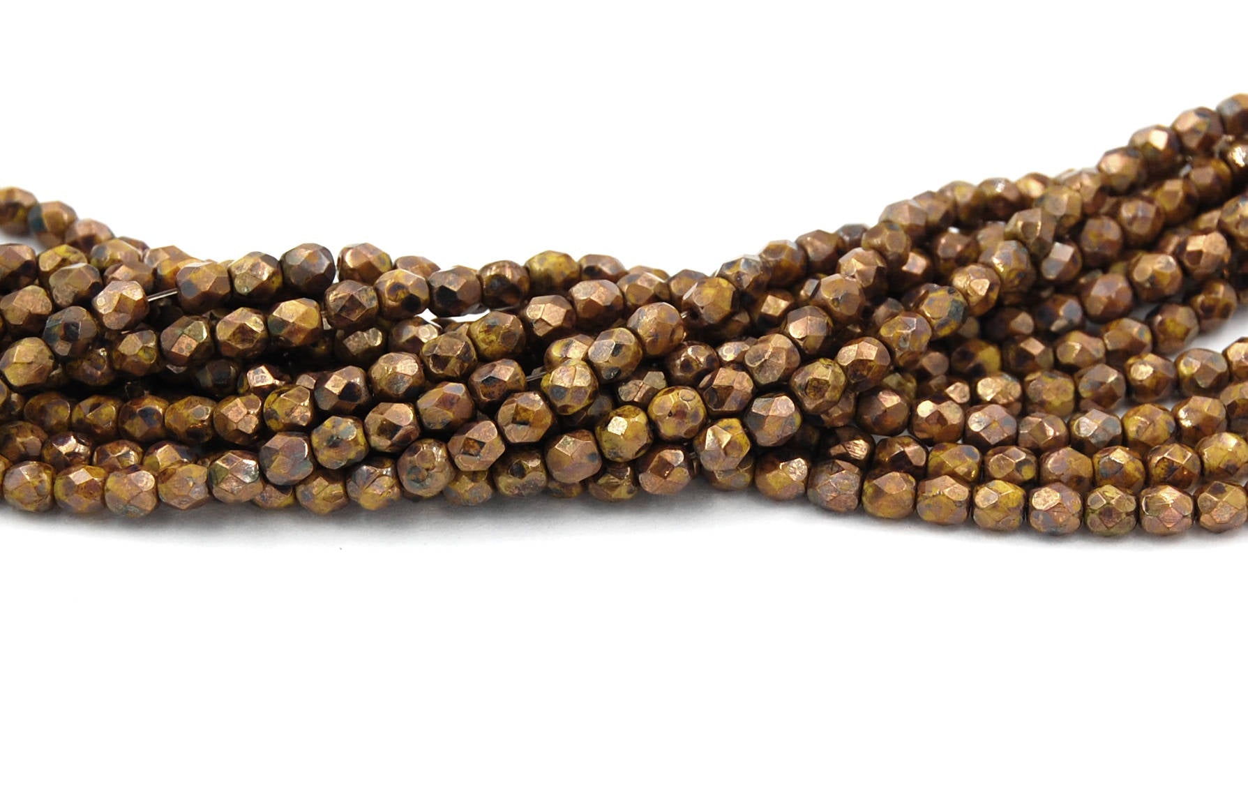 Opaque Yellow Bronze Picasso Czech Glass Bead 4mm Round - 50 Pc