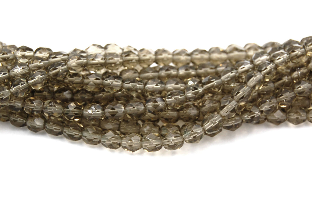 Czech Glass Beads, 6mm Faceted, Fire Polished in Black Diamond -25