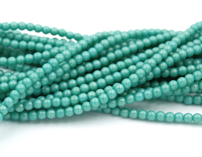 Czech Glass Sueded Gold Turquoise 4mm round druk beads   - 100 Czech Beads Hover Image