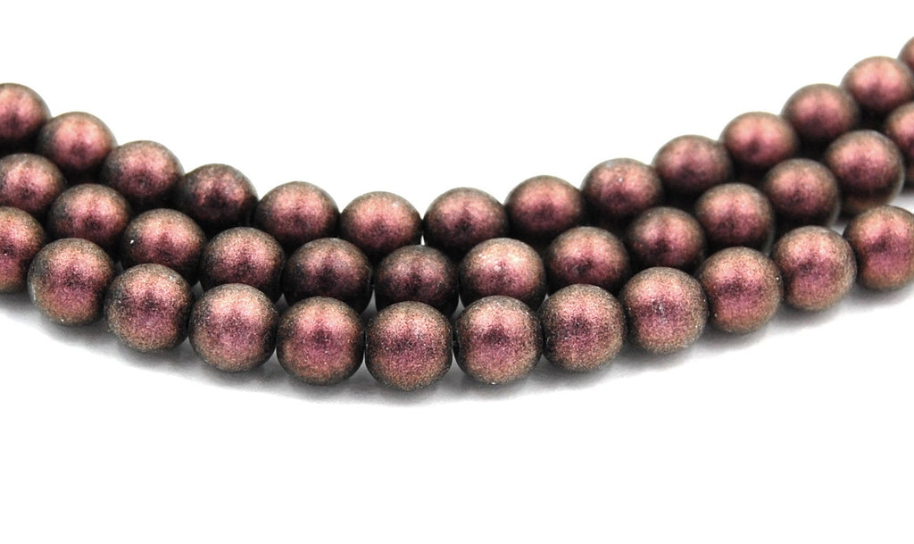 Czech Glass 8mm Round Polychrome Pink Olive Druk Beads -25 Czech Beads