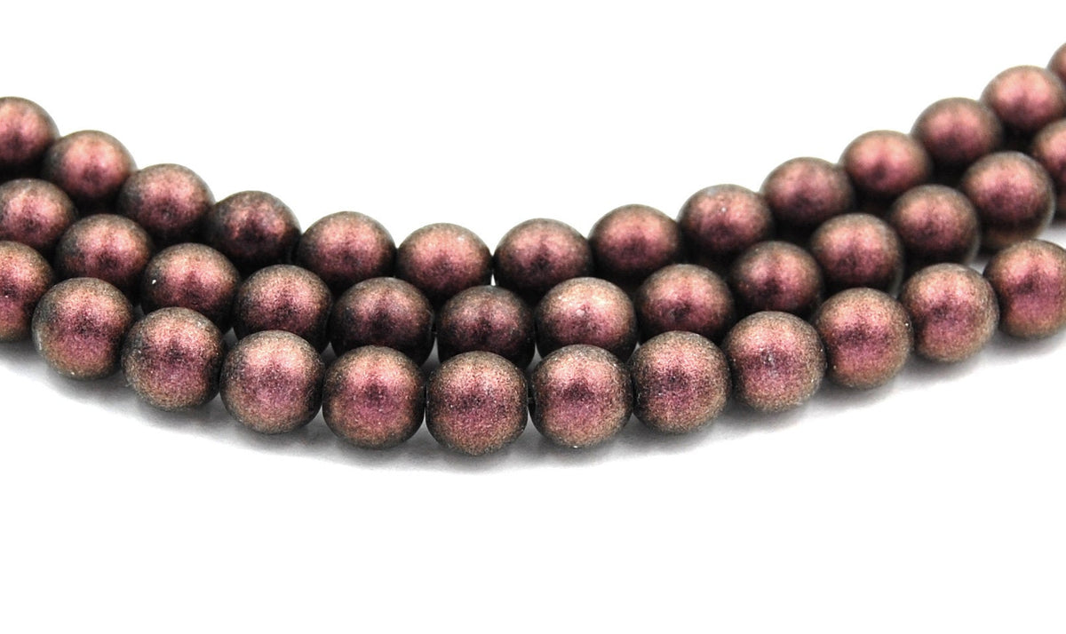 Czech Glass 8mm Round Polychrome Pink Olive Druk Beads -25 Czech Beads