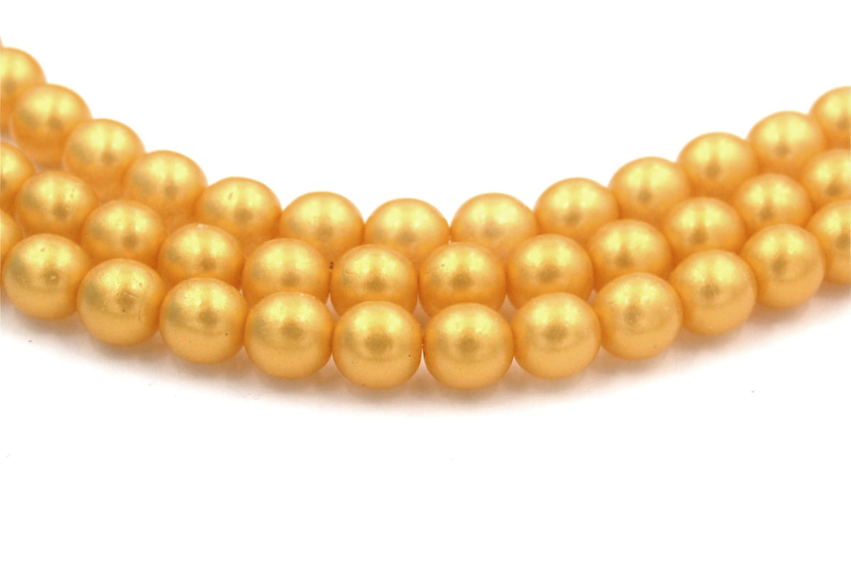 Sueded Gold Lamé Czech Glass Bead 8mm Round  - 25 Pc