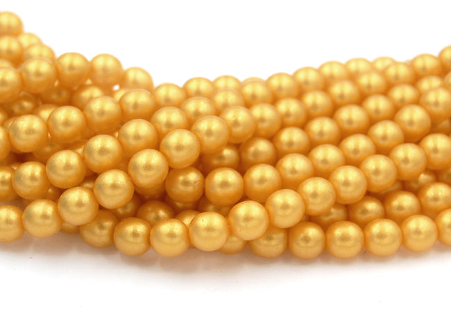 Sueded Gold Lamé Czech Glass Bead 8mm Round  - 25 Pc Main Image