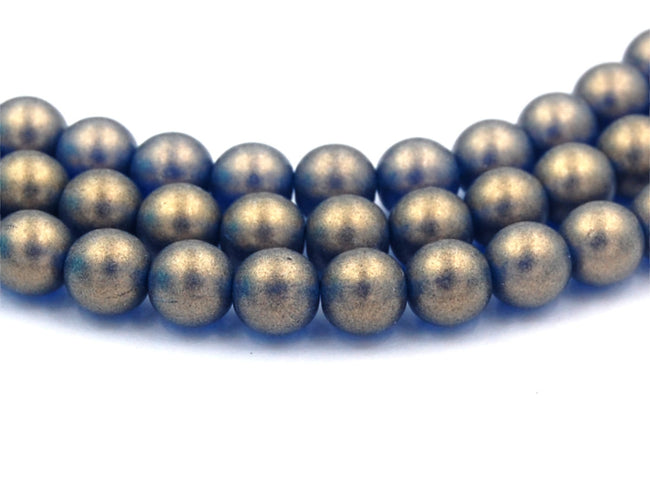 Czech Glass 8mm Round Metallic Suede Light Capri Blue Druk Beads -25 Czech Beads Hover Image