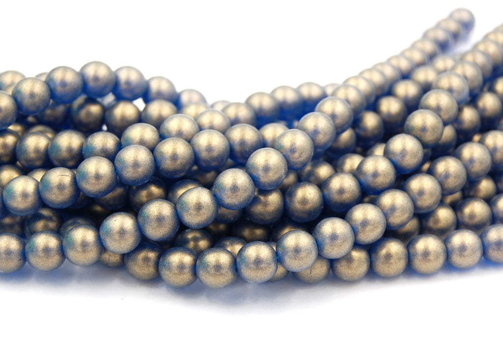 Czech Glass 8mm Round Metallic Suede Light Capri Blue Druk Beads -25 Czech Beads