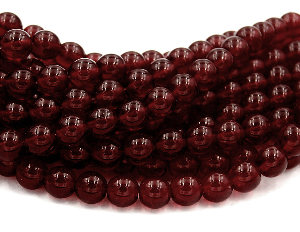 Czech Glass 6mm Dark Garnet Red Round smooth Druk Beads -50