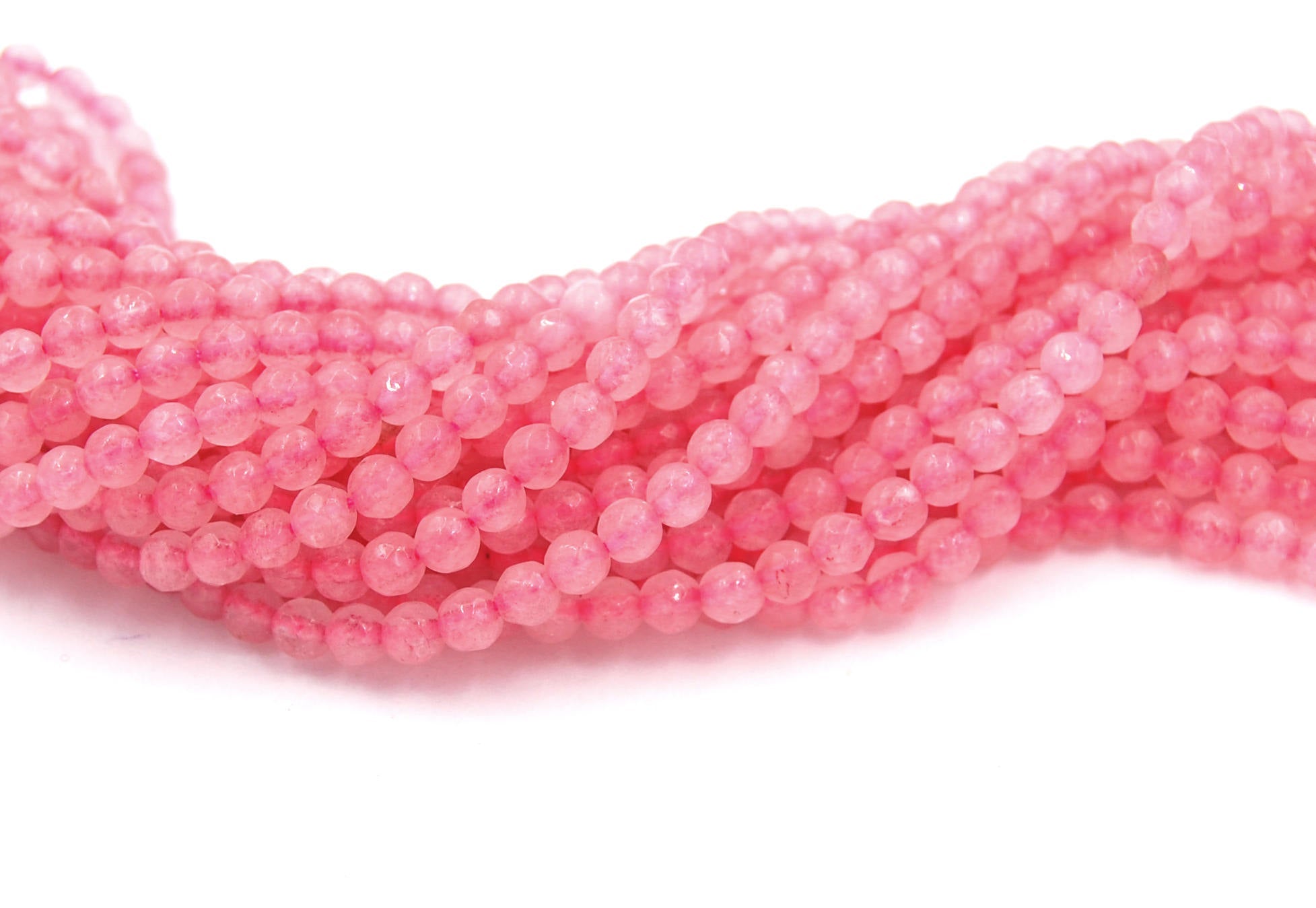 4mm Pink Jade Faceted Round  -15 inch strand