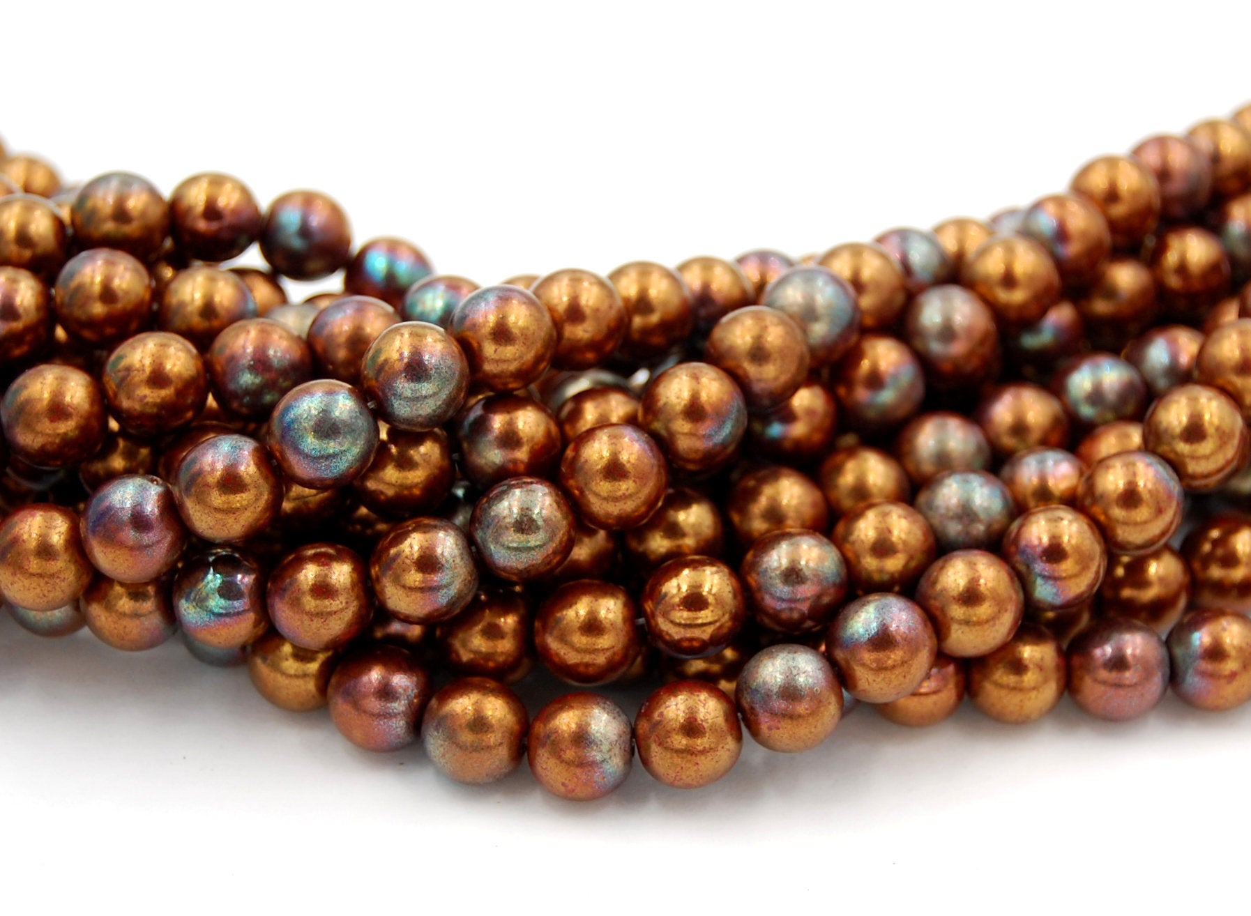 Czech Glass 8mm Round  Bronze Luster Iris Opaque Red Druk Beads -25 Czech Beads