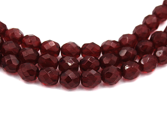 8mm Garnet Czech Glass Faceted Bead  -25 czech beads Hover Image