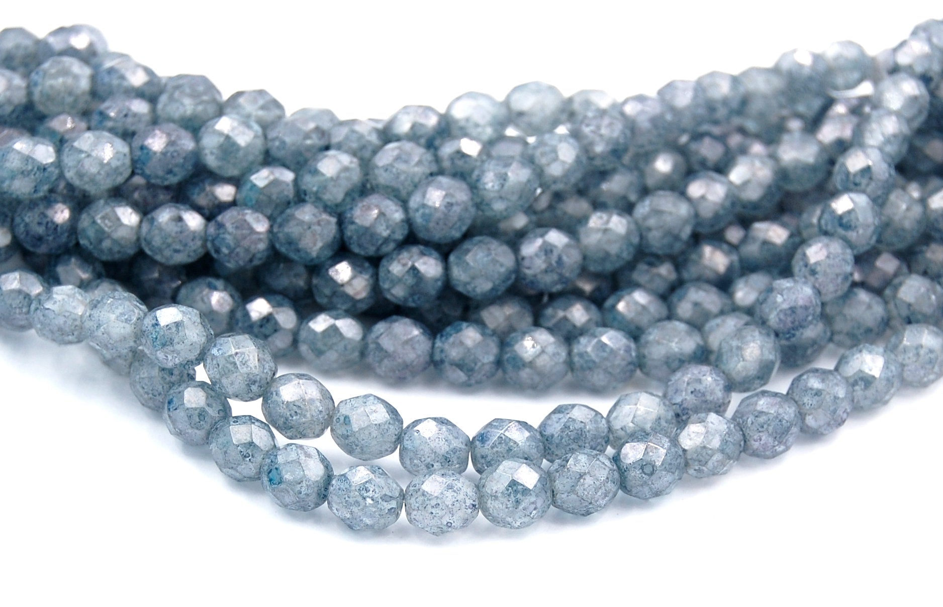 8mm Stone Blue Luster Czech Glass Faceted Bead  -25 czech beads