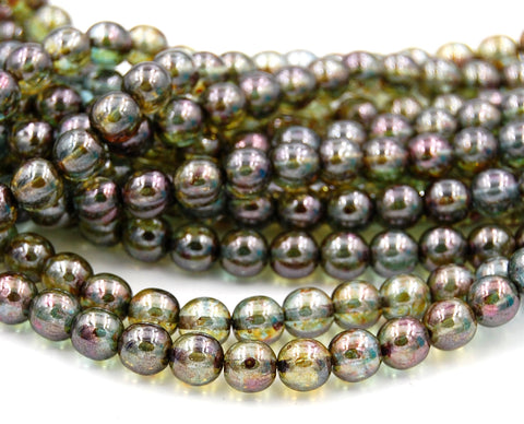 8mm Czech Glass Round Olive Green Luster  -25