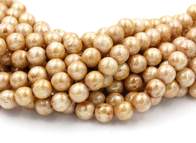 8mm Czech Glass Round Opaque Luster Picasso  -25 Main Image