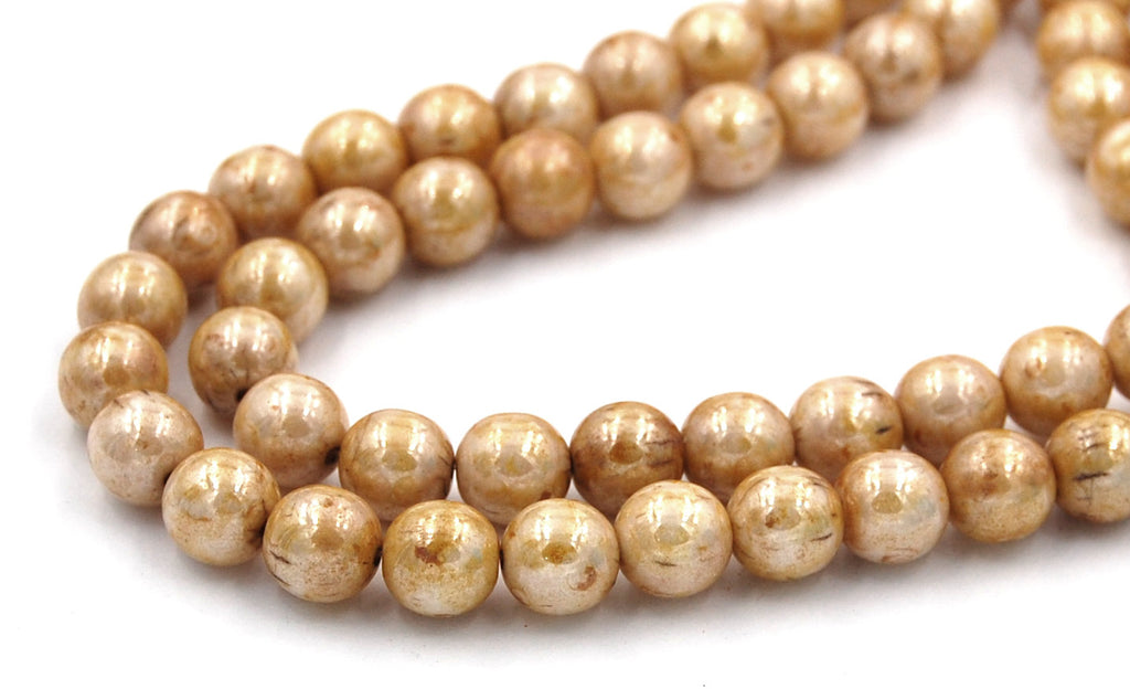 8mm Czech Glass Round Opaque Luster Picasso  -25