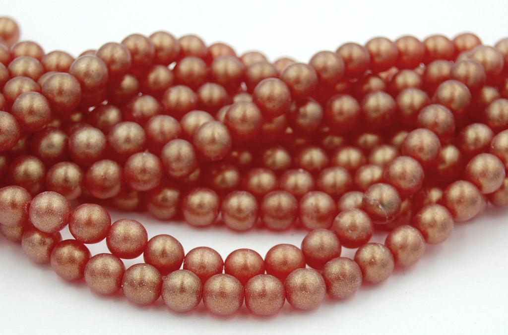 Czech Glass 8mm Round Sueded Gold Ruby Druk Beads -25 Czech Beads