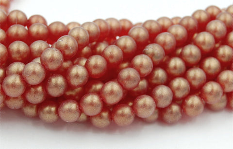 Czech Glass 8mm Round Sueded Gold Ruby Druk Beads -25 Czech Beads