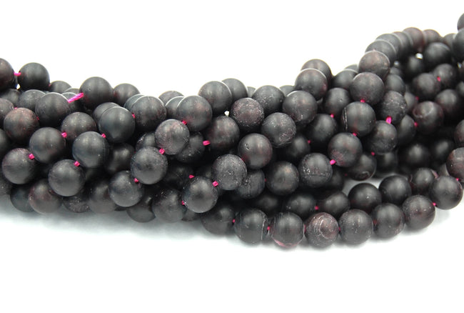 Matte Garnet Beads, 8mm Frosted Dark Garnet beads  -15.5 inch strand Main Image