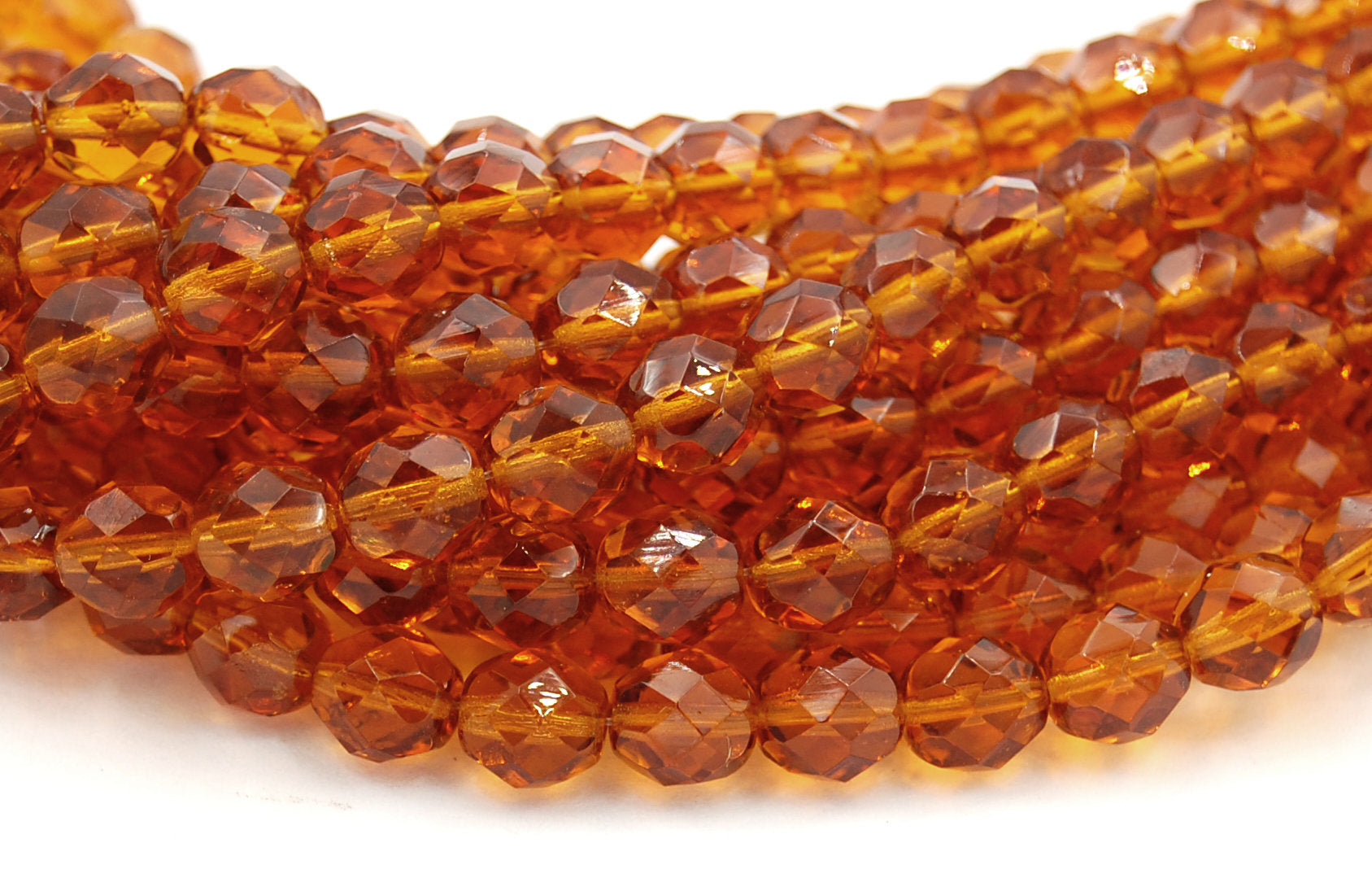 8mm Transparent Dark Topaz Czech Glass Faceted Bead  -25 czech beads