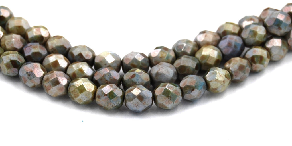 8mm Opaque Green Luster Czech Glass Faceted Bead  -25 czech beads