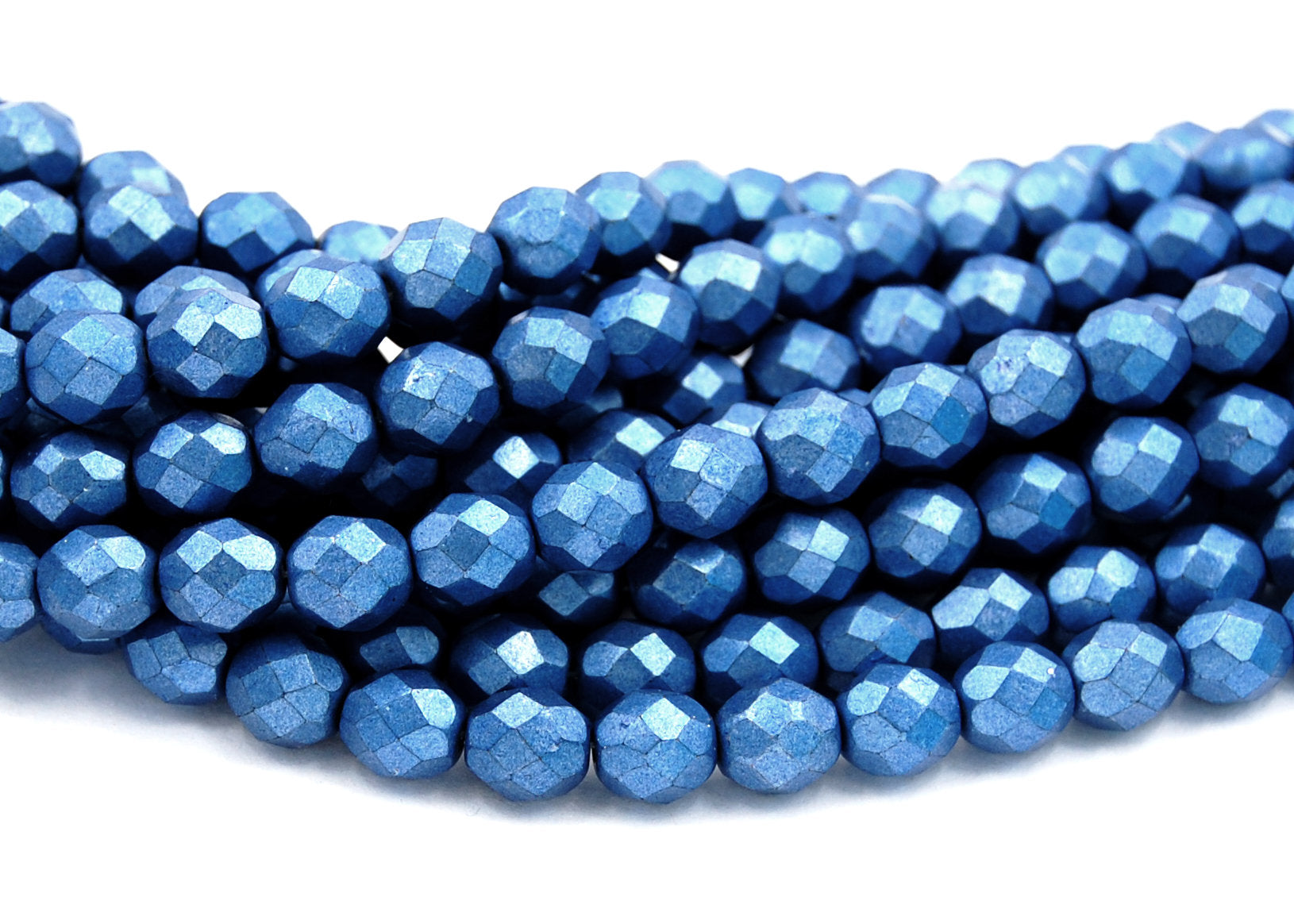 8mm Saturated Metallic Navy Peony Czech Glass Faceted Bead  -25 czech beads
