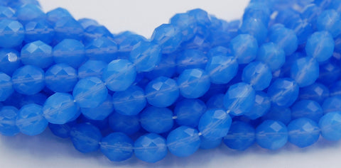 8mm Milky Sapphire Blue Czech Glass Faceted Bead  -25 czech beads