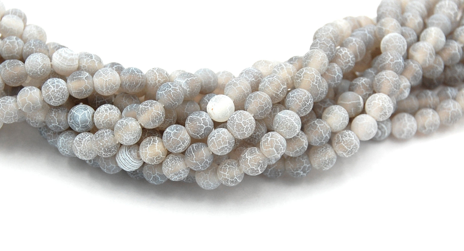 6mm Cement Gray Frosted Matte Cracked Agate -15 inch strand