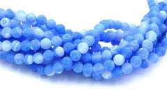 6mm Frosted Agate Round Beads in Puddle Blue  -15 inch strand