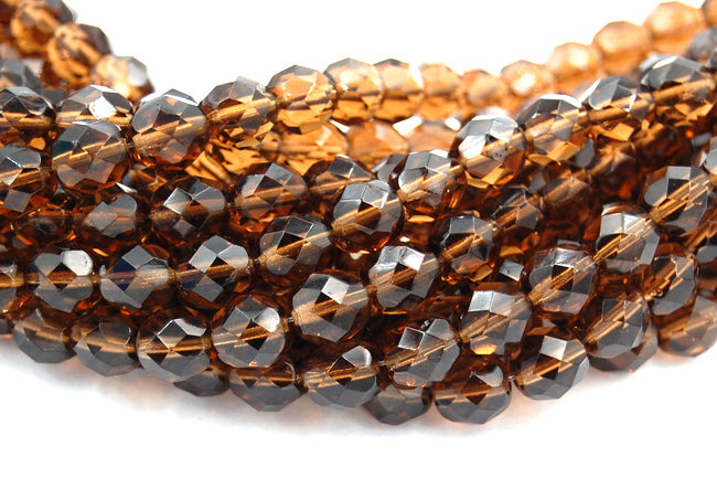 8mm Transparent Smoky Topaz Czech Glass Faceted Bead  -25 czech beads Main Image