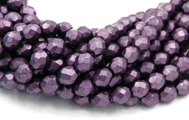 8mm Saturated Metallic tawny Port Purple Czech Glass Faceted Bead  -25 czech beads Hover Image