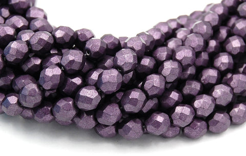 8mm Saturated Metallic tawny Port Purple Czech Glass Faceted Bead  -25 czech beads