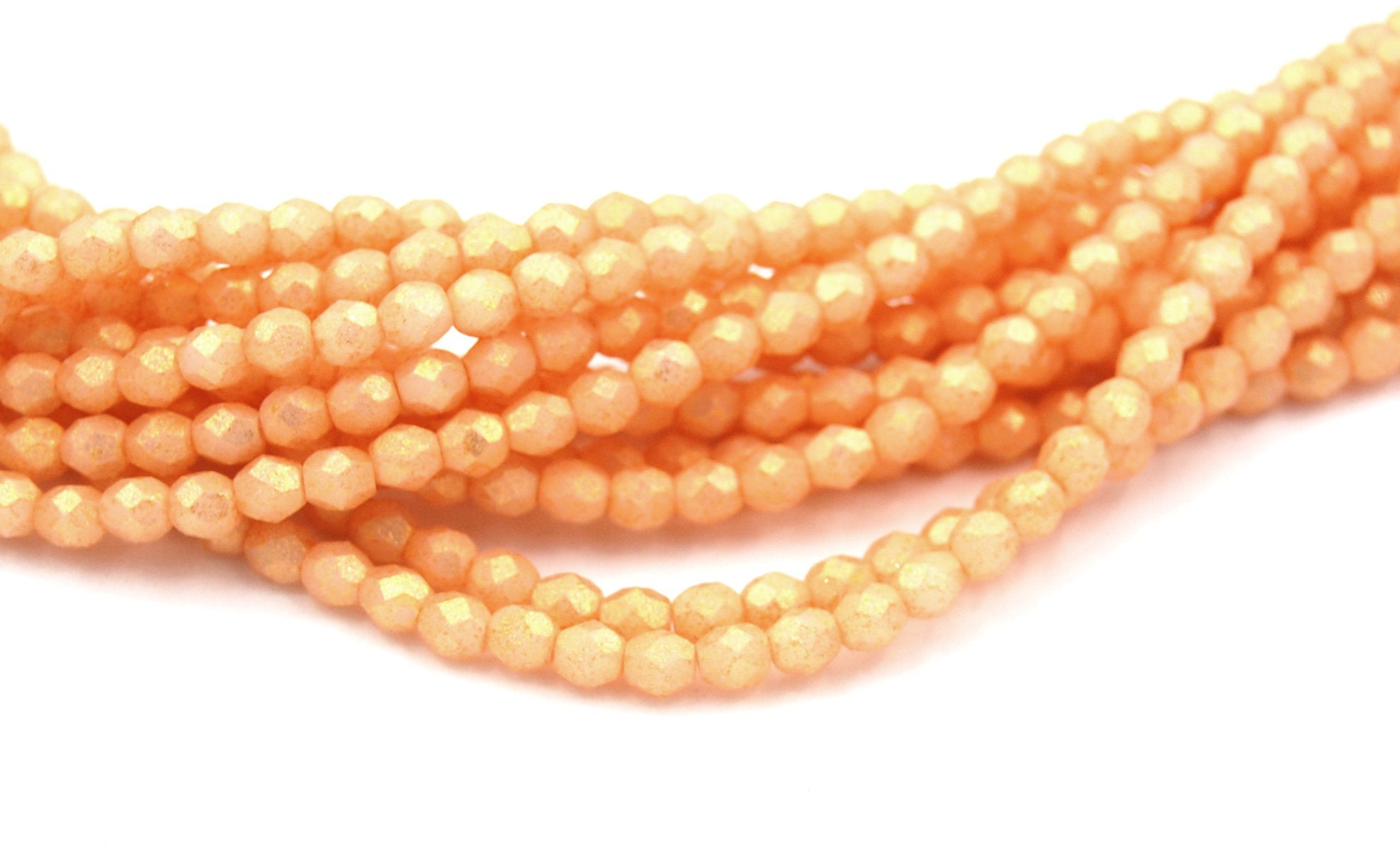 4mm Honey Shimmer Milky White Czech Glass Faceted  - 50 Pc
