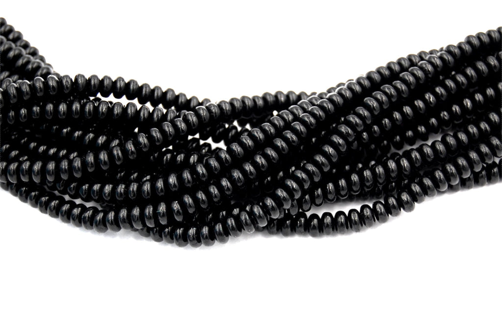 4mm Czech Glass Jet black Rondelle Bead  -100