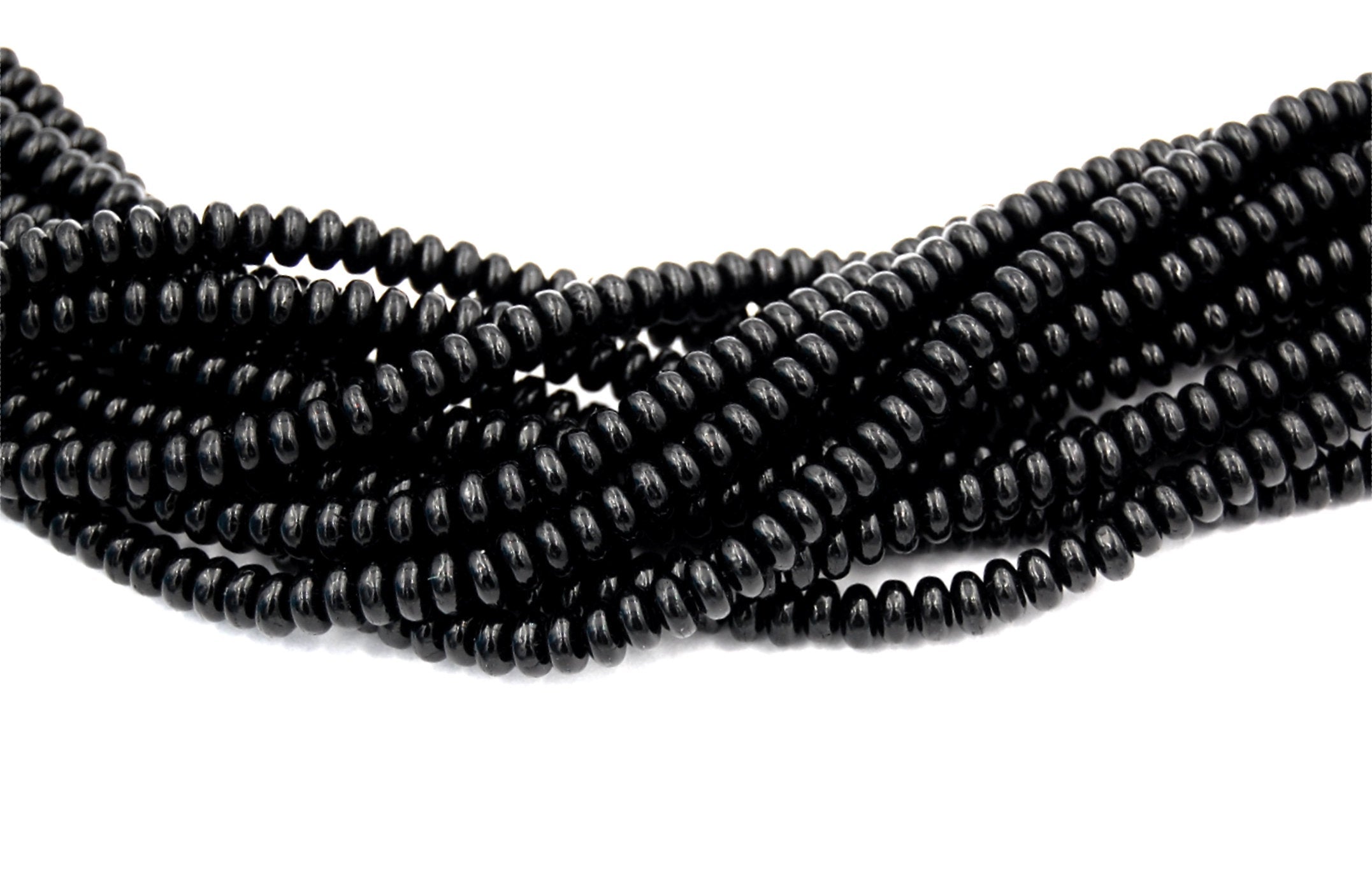 4mm Czech Glass Jet black Rondelle Bead  -100