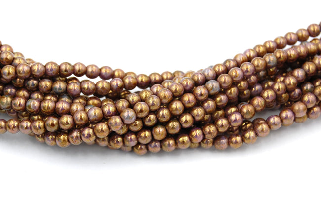 Czech Glass Round 4mm Gold Smoky Topaz Luster Beads  -100 Hover Image