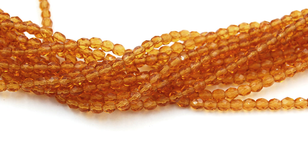 4mm Transparent Dark Topaz Czech Glass Faceted Bead  -50 czech beads