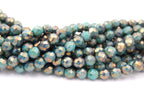 Turquoise Bronze Picasso Czech Glass Bead 8mm Faceted Round - 25 Pc