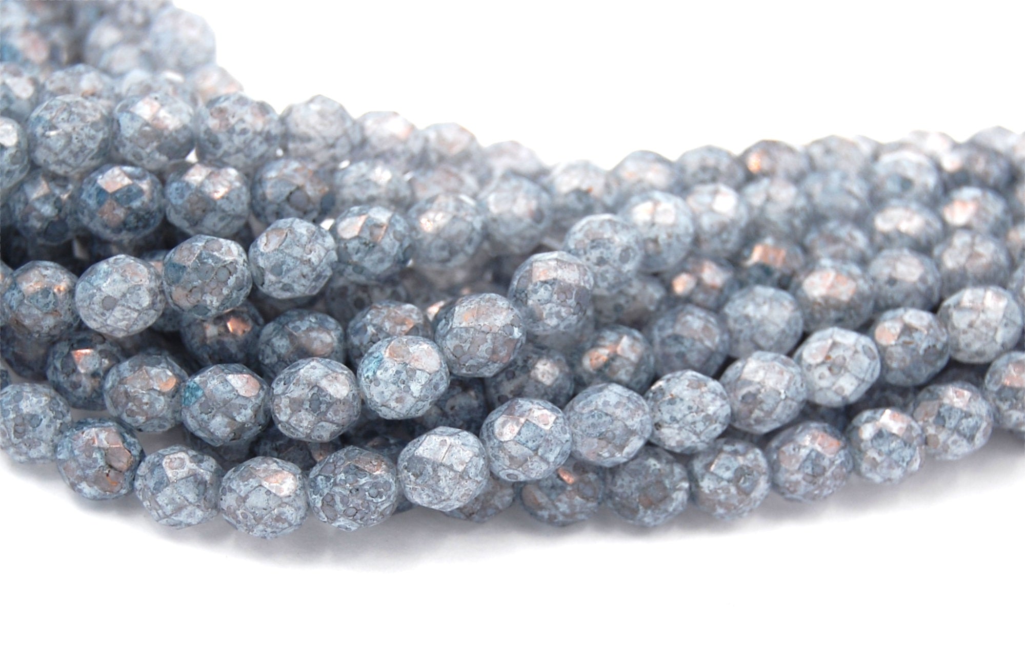 Stone Grey Luster Faceted Czech Glass Bead 8mm Round - 25 Pc