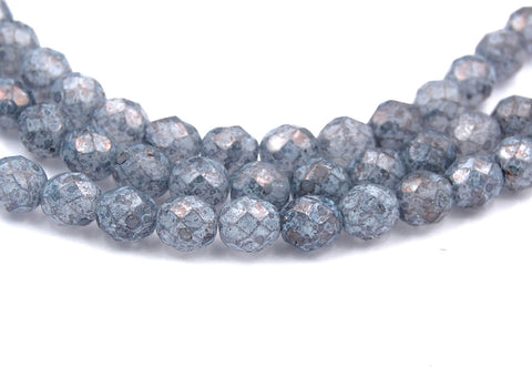 Stone Grey Luster Faceted Czech Glass Bead 8mm Round - 25 Pc