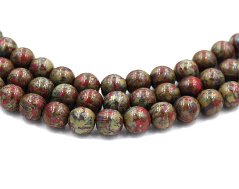 8mm Czech Glass Round Opaque Red Picasso Pressed Glass Druk Beads  -25