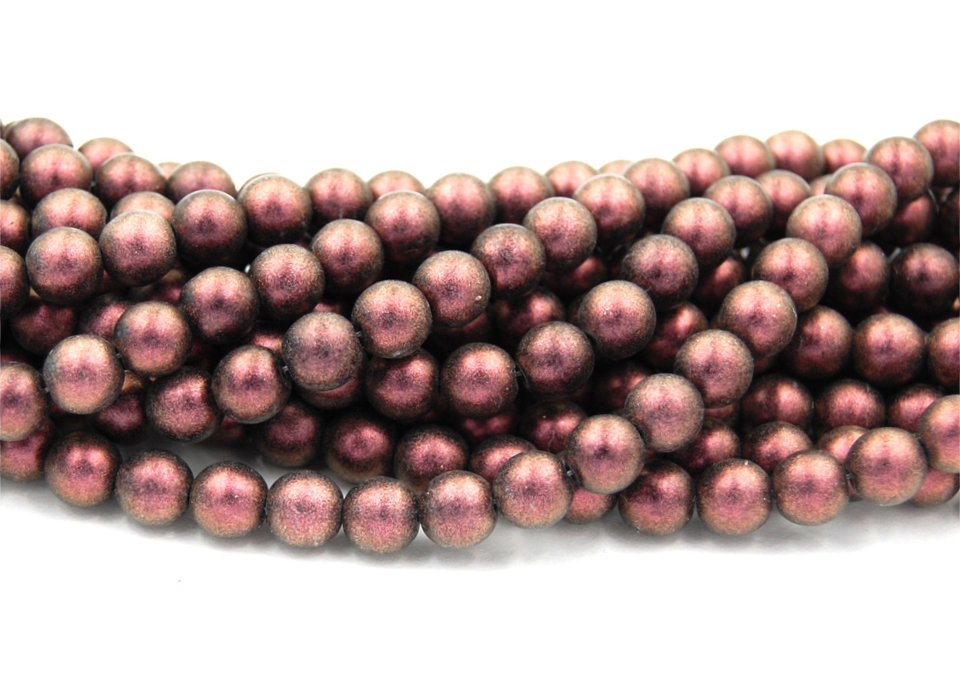 Czech Glass 8mm Round Polychrome Pink Olive Druk Beads -25 Czech Beads