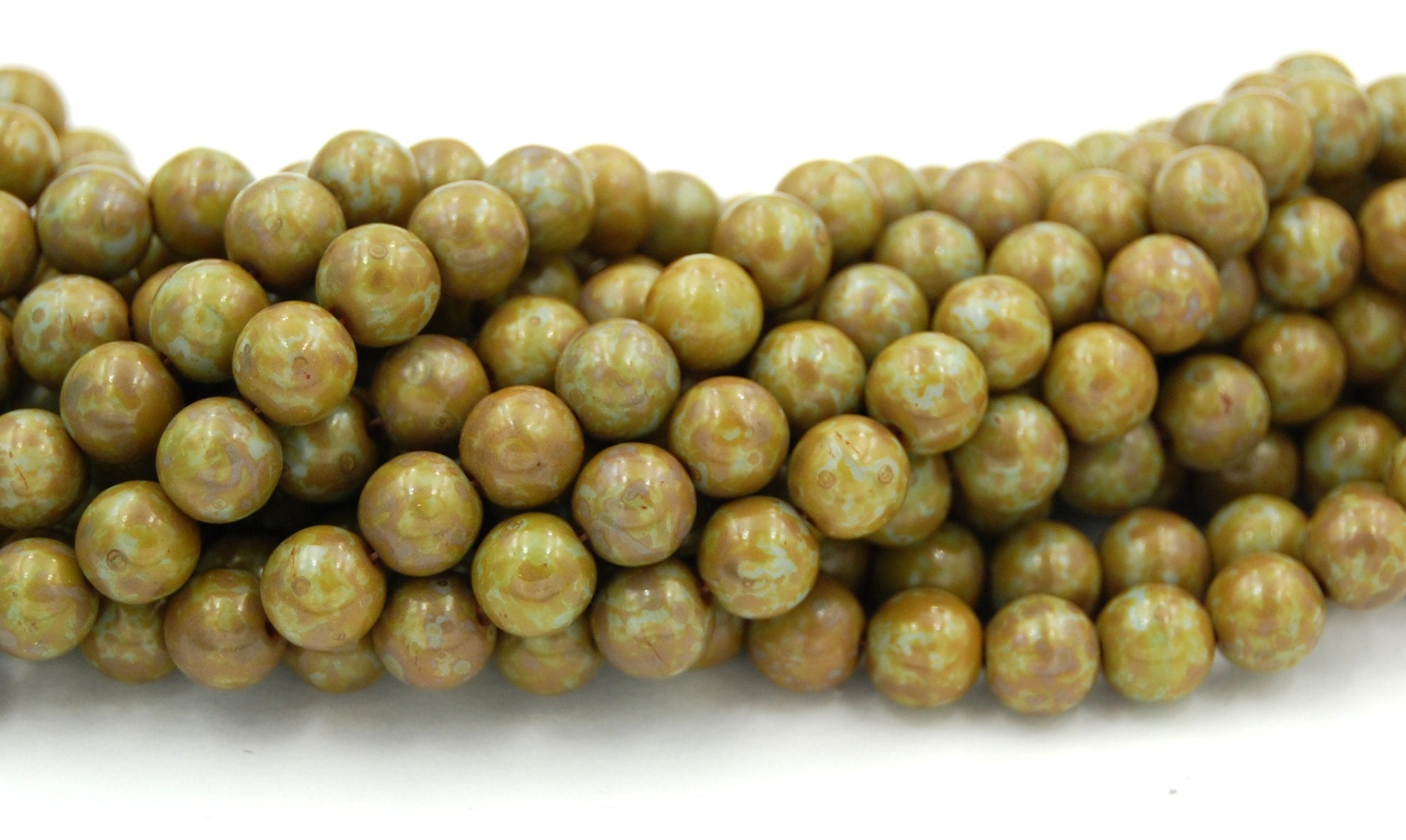 Czech Glass Opaque Blue Picasso 8mm round beads   - 25 Czech Beads