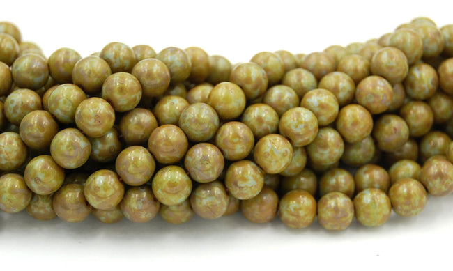 Czech Glass Opaque Blue Picasso 8mm round beads   - 25 Czech Beads Main Image