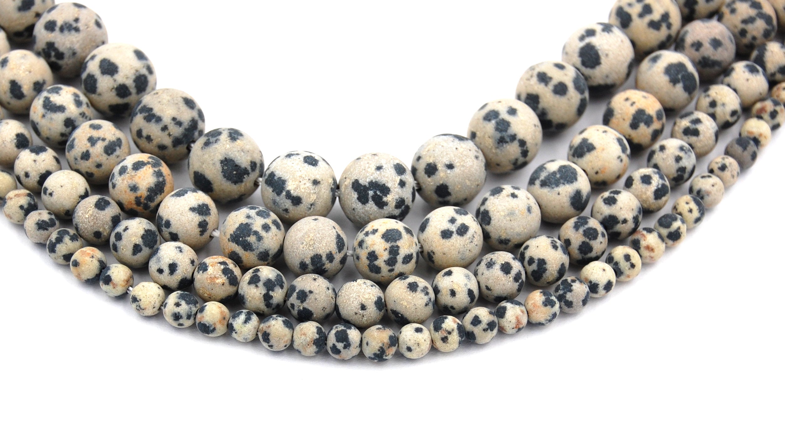 Matte Dalmation Jasper 4mm, 6mm, 8mm, 10mm, 12mm Round Beads -15 inch strand